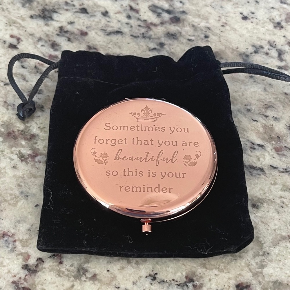 Unbranded Compact Mirror Womens OS Rose Gold Inspirational Engraved Dual Sided
